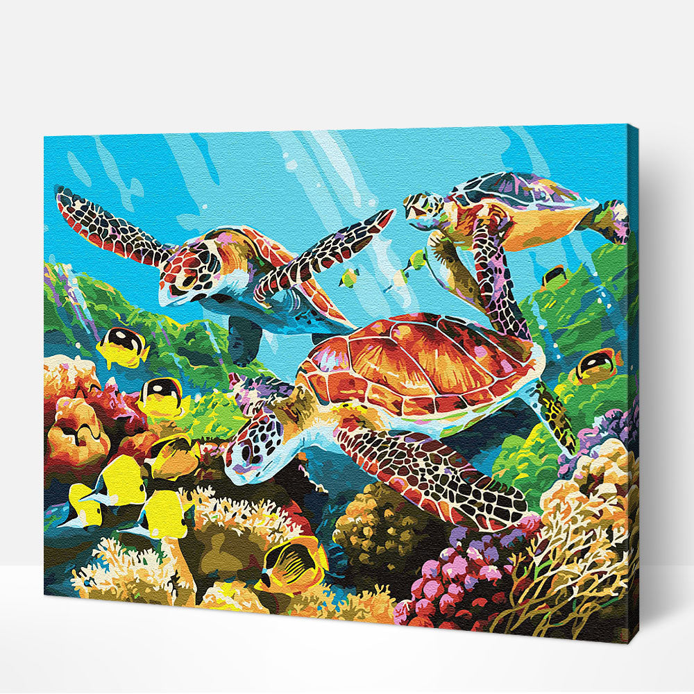 framed paint by numbers kit for adults sea turtle family