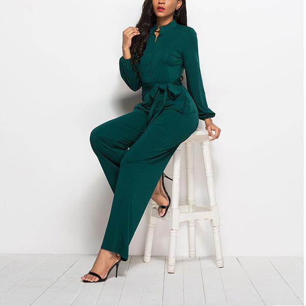 green high neck jumpsuit