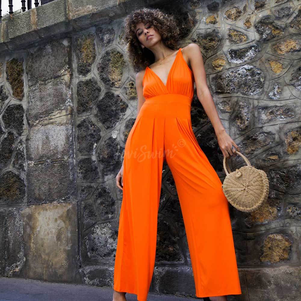 orange plunge jumpsuit