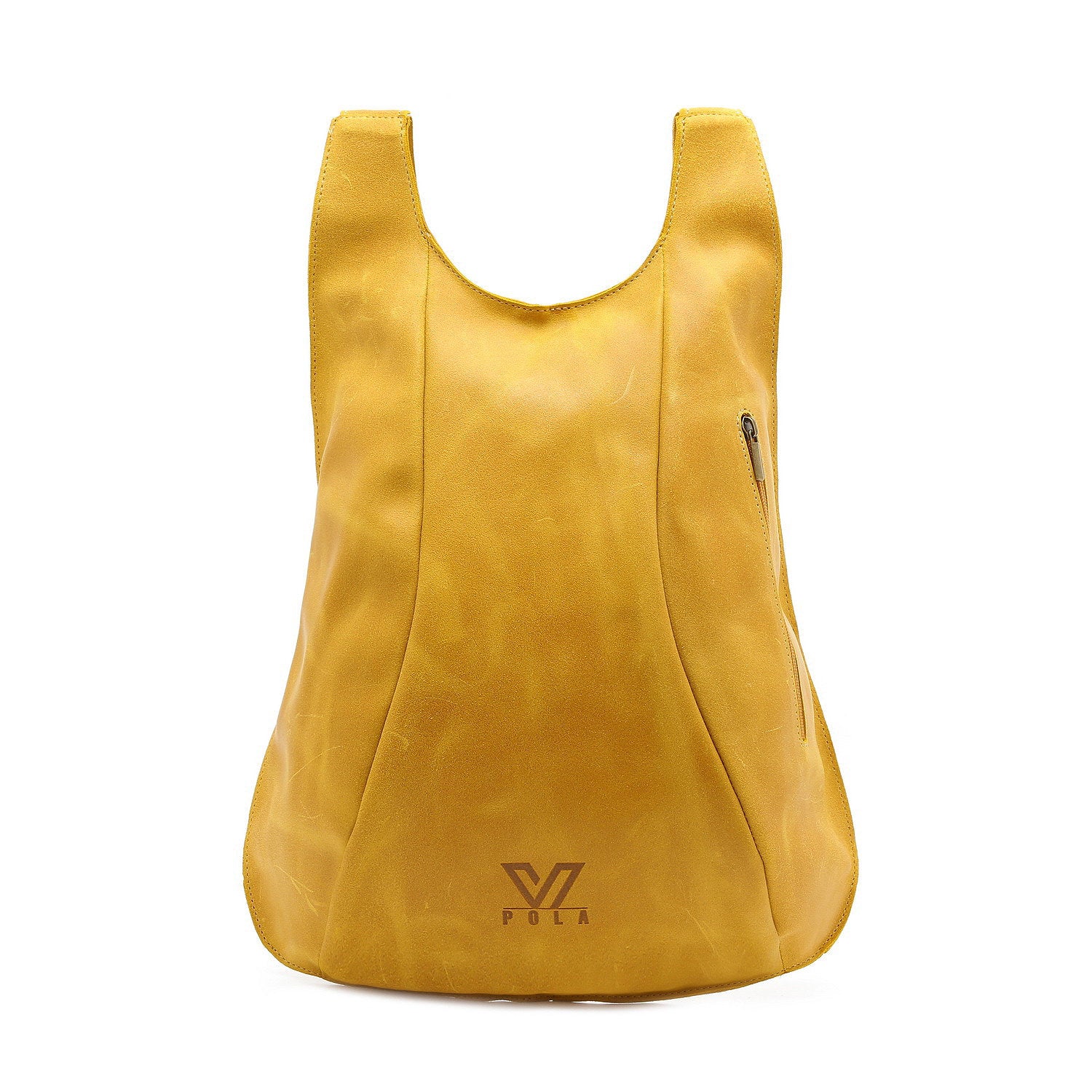 yellow leather backpack