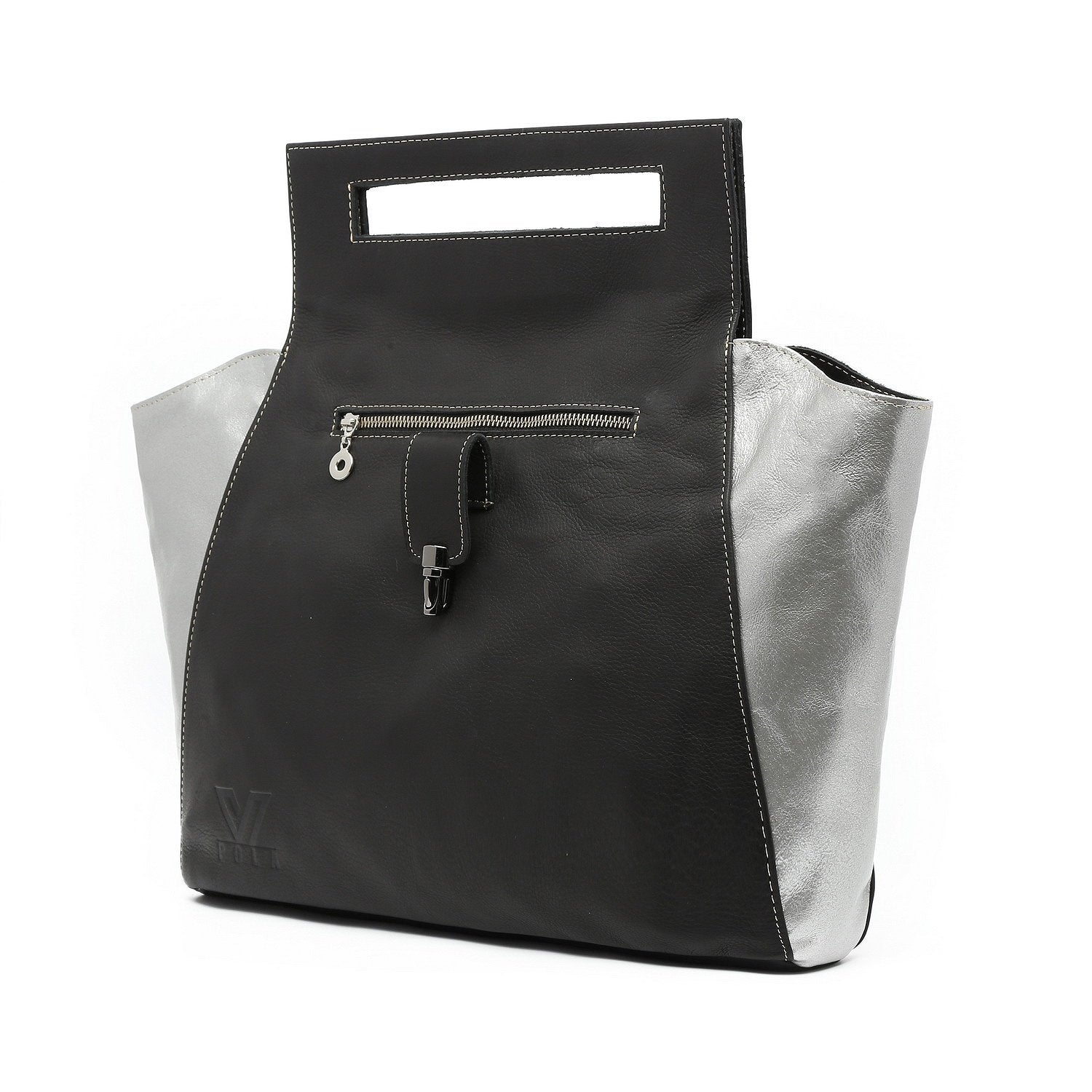 New York - Black and Silver Messenger Bag, Genuine Leather Bag, Handma – Pola V Smart Bags