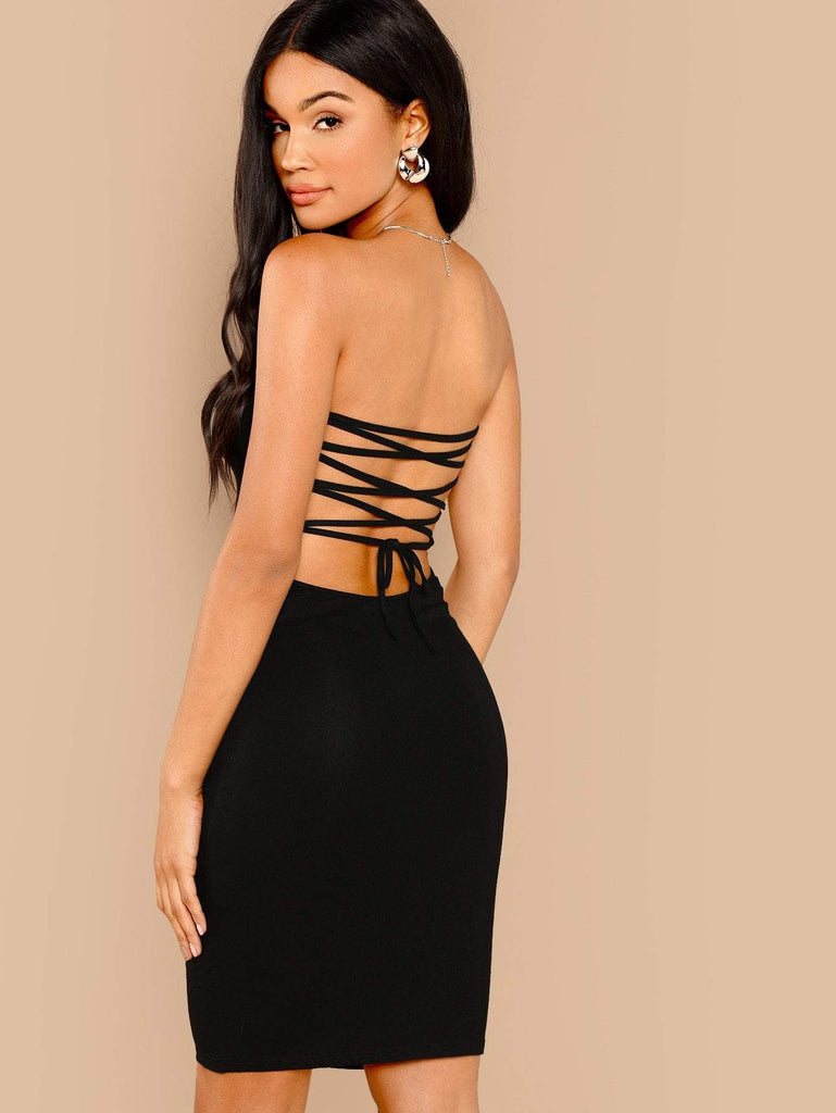 Strapless Sleeveless Lace Up Backless 