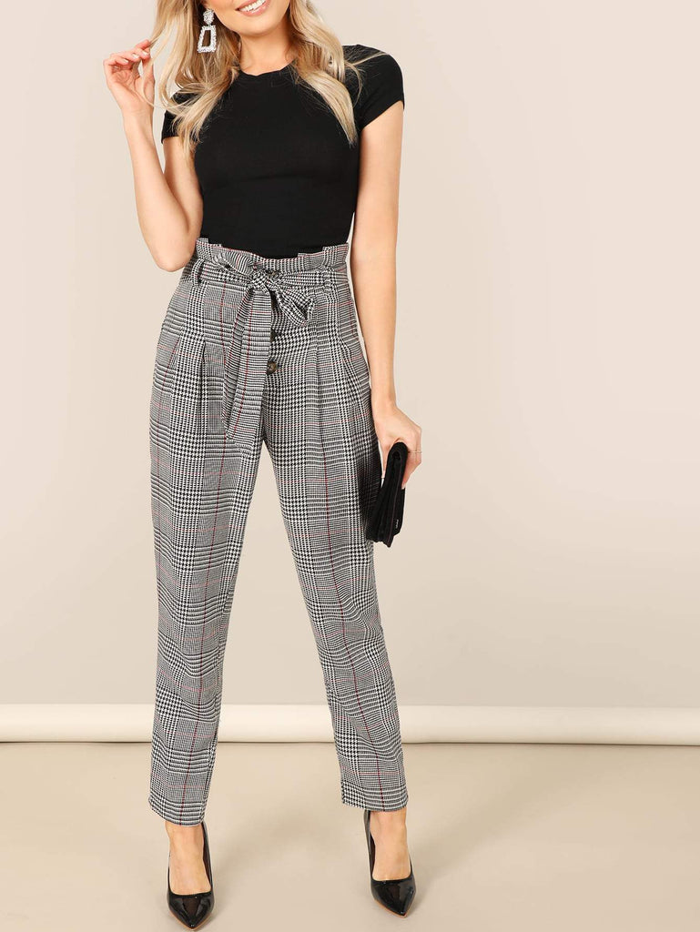 high waisted grey plaid pants