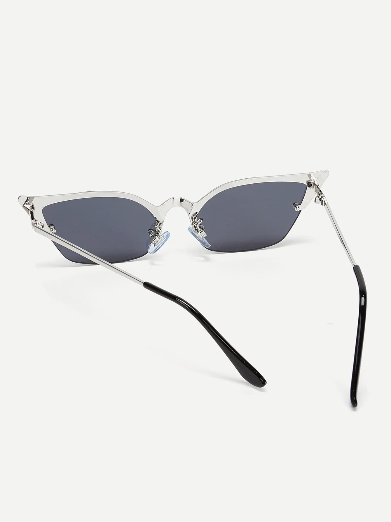 Black Metal Detail Semi Rimless Cat Eye Sunglasses
