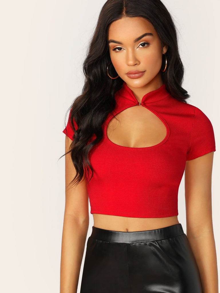 red cut out crop top