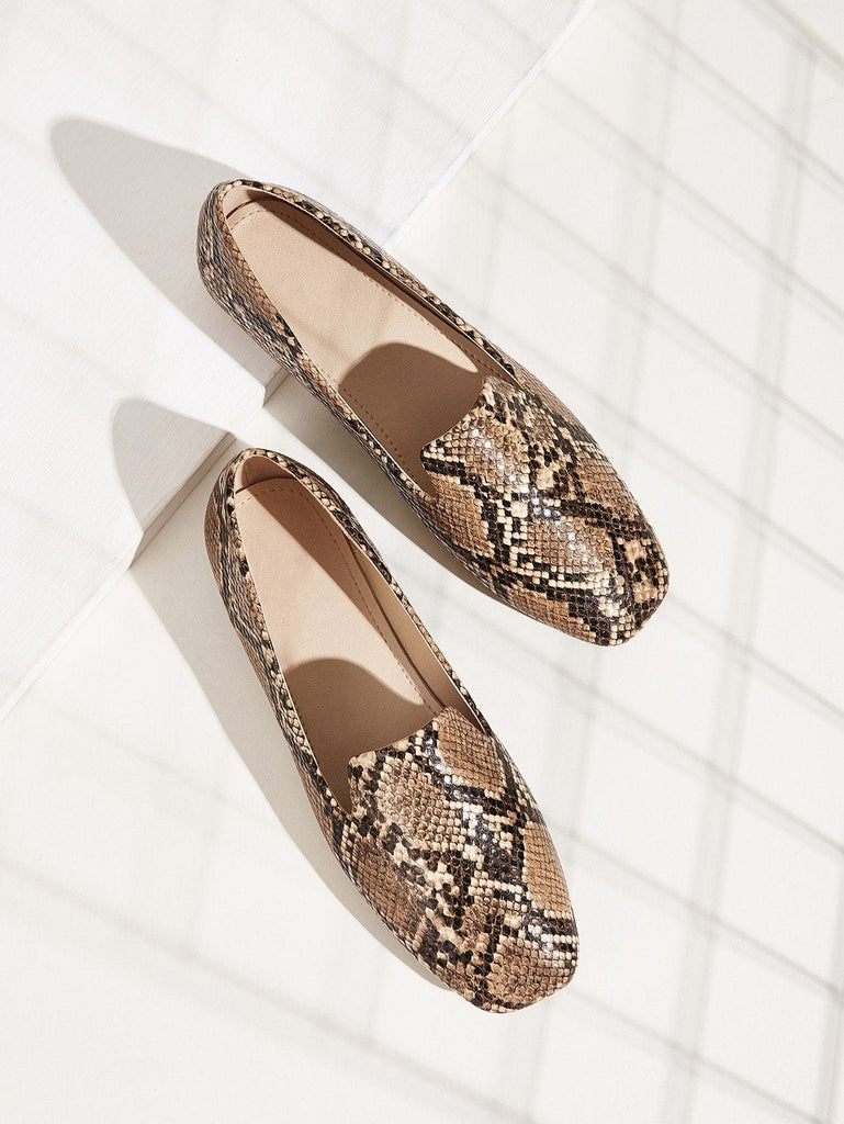 snakeskin print flats