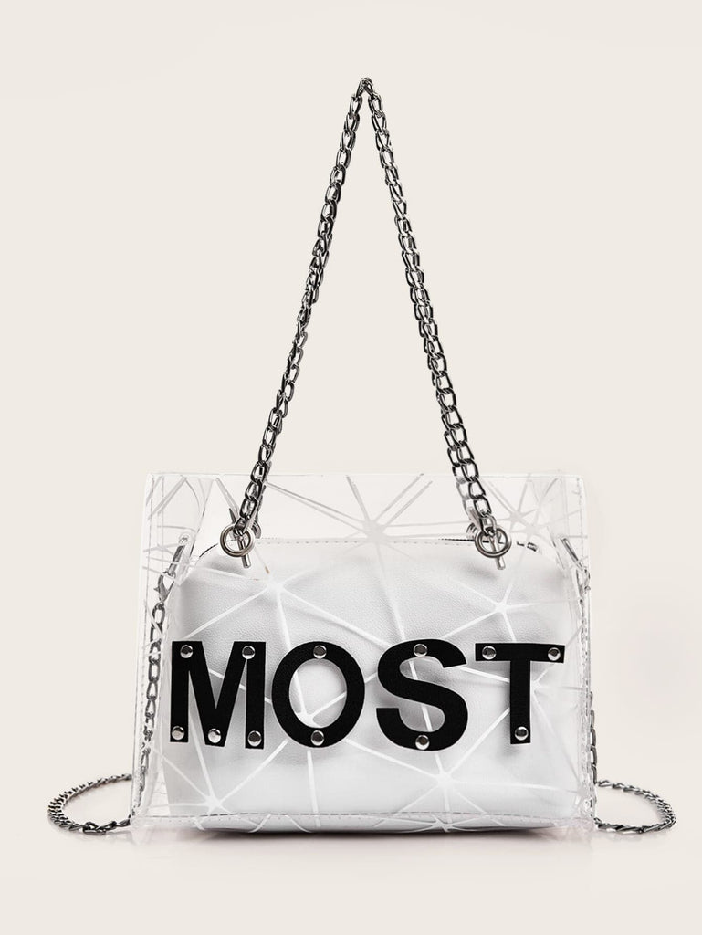 clear chain tote bag