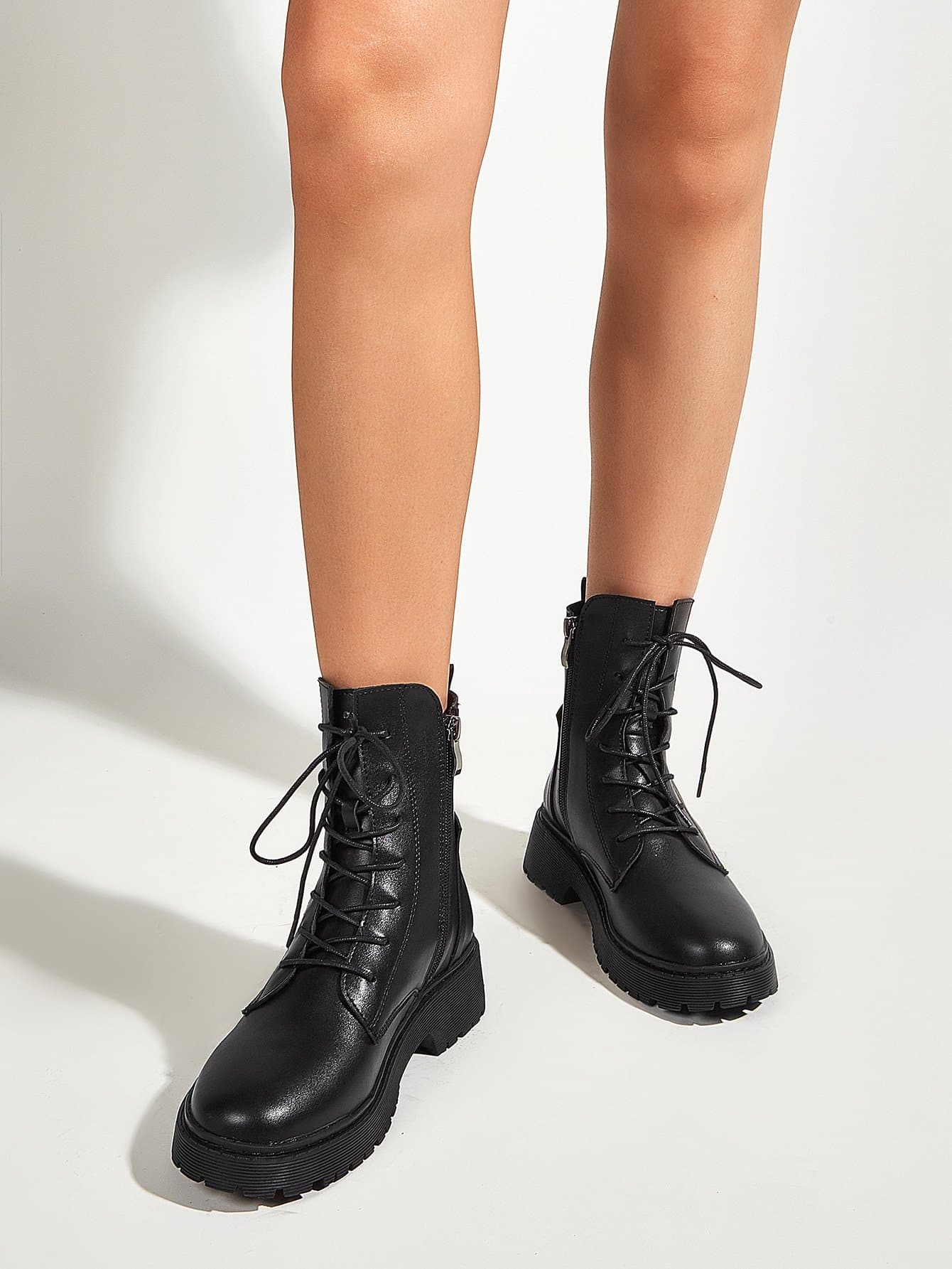 black chunky boots lace up