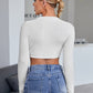White V Collar Rib-knit Slim Crop Sweater Top