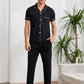 Black Lapel Collar Contrast Binding Tee and Pants Lounge Sleepwear Set