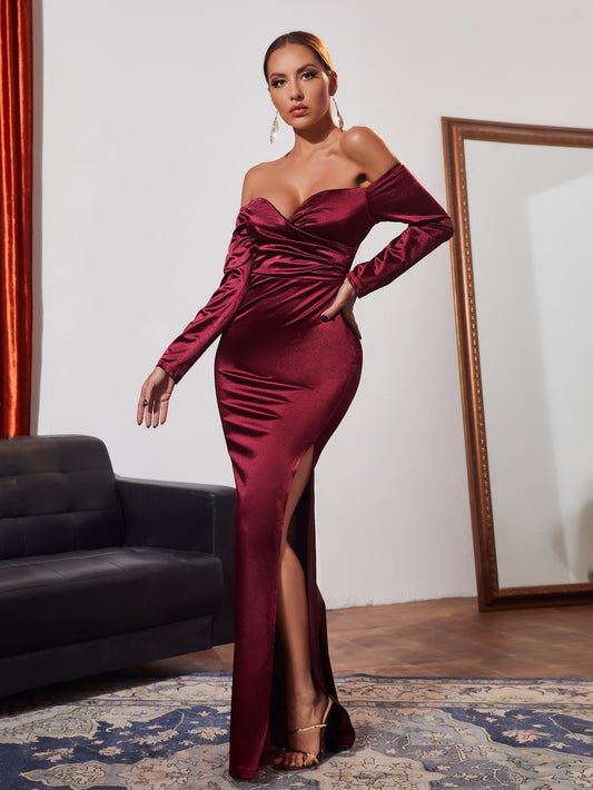 Burgundy Sleeveless Split Thigh Backless Floor Length Satin Slip Dress –