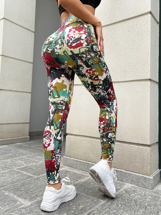 Seamless Camo Print Wideband Waist Sports Leggings