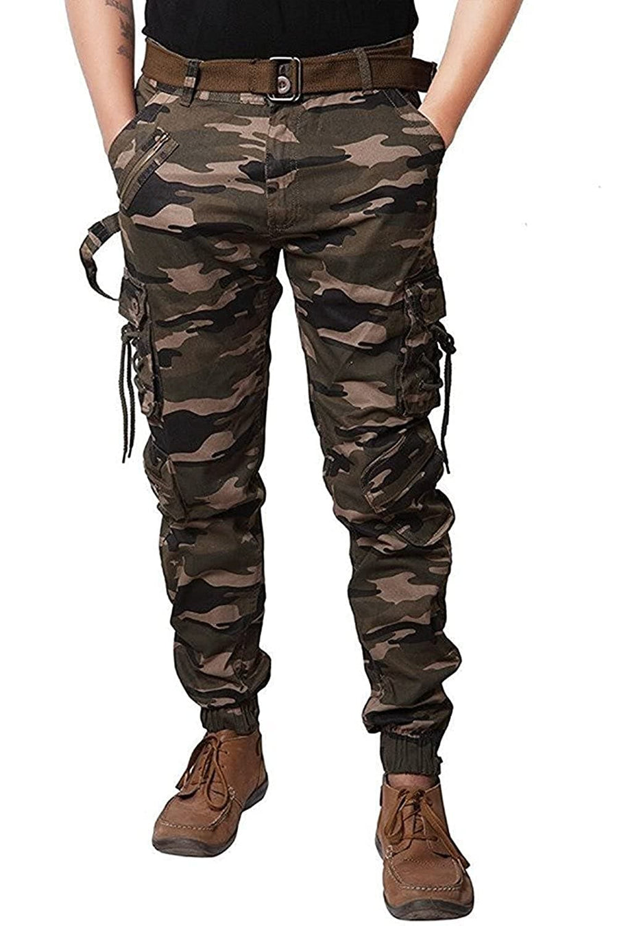 Camouflage Camo Military Cotton Long Cargo Pants Trousers with Belt ...