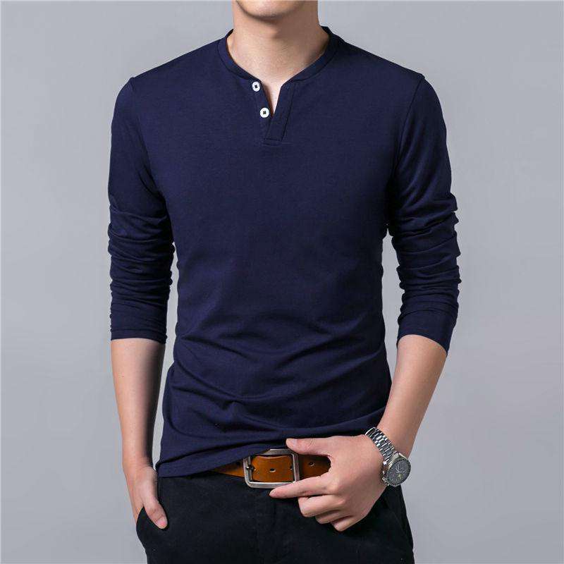 Long Sleeve Henry Collar Soft Pure Cotton Slim Fit Tees