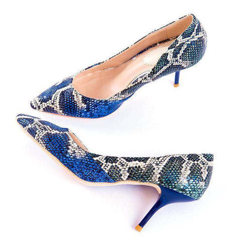 Blue Mix Green Pointed High Heels Snake 