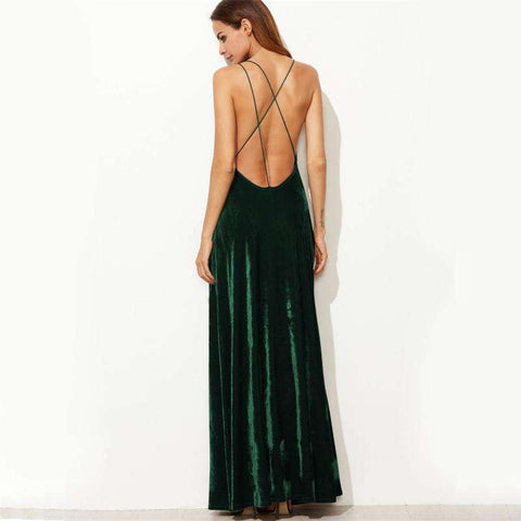 green velvet backless dress
