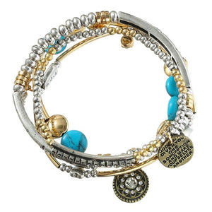 4Pcs/Set Vintage Fashion Multilayer Beads Hope Letter Blue white Stone Bracelet