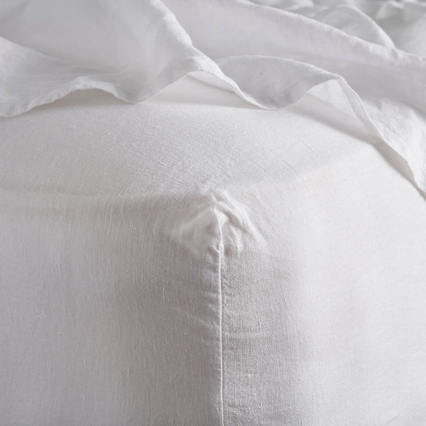 White Linen Fitted Sheet | Bedfolk