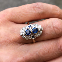 Sapphire & Diamond Deco Ring