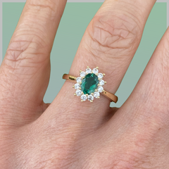 9ct Gold Created Emerald and CZ Ring