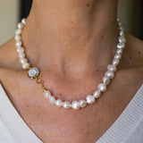 Floral Cameo and Freshwater Pearl Necklace 46cm