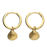 Gold plated shell charm huggie hoop earrings 