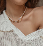 REBECCA Palermo Double Row Pearl and Gold chain Necklace