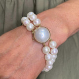 18ct Gold Mabe and Cultured Freshwater Pearl Two Row Bracelet