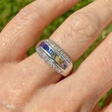 18ct White Gold Rainbow Sapphire & Diamond Ring