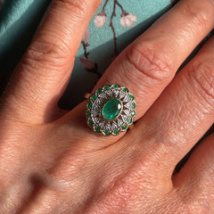 9ct Gold Emerald and Diamond Georgian Style Ring