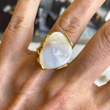 Gold Plated Baroque Mother of Pearl Open Ring