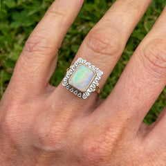 9ct Gold Gem Opal and Diamond Ring