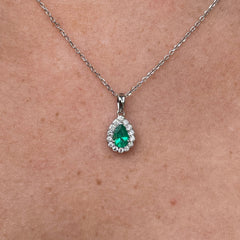 18ct White Emerald and Diamond Pear Pendant