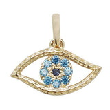 9ct Gold Evil Eye Pendant Set with Blue Cubic Zirconia