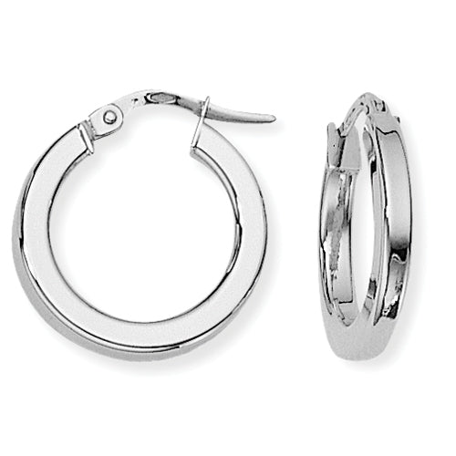 9ct White Gold Square Tube Round Hoops | 13mm - John Ross Jewellers