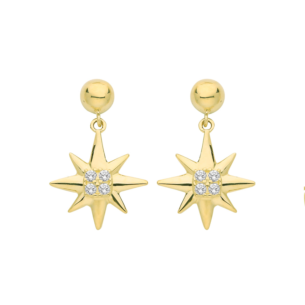 Ear Candy 9ct Gold Cz Compass Star Drop Earrings John Ross Jewellers