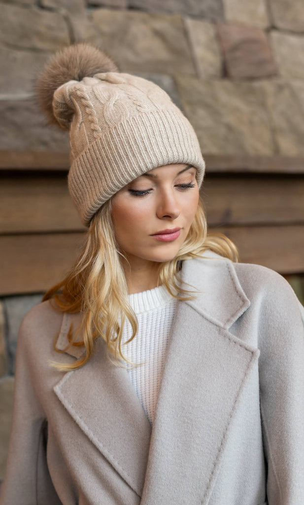 Cable-Knit Cashmere Beanie - Natural Oatmeal