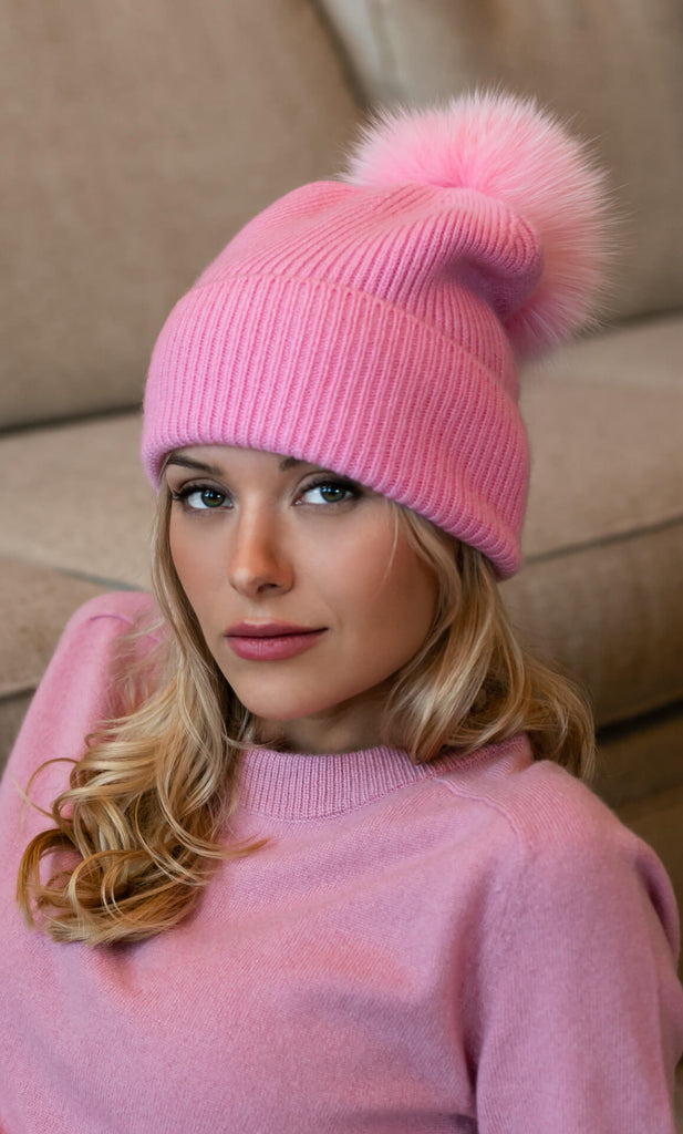 Classica Cashmere Beanie - Peony Pink