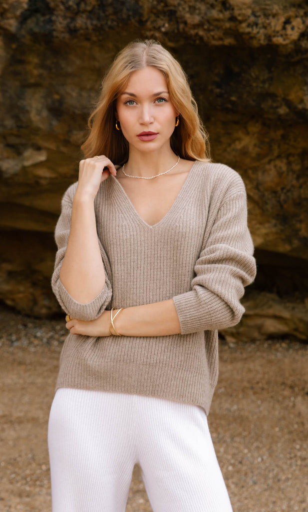 Como Cashmere Fisherman Sweater - Travertine