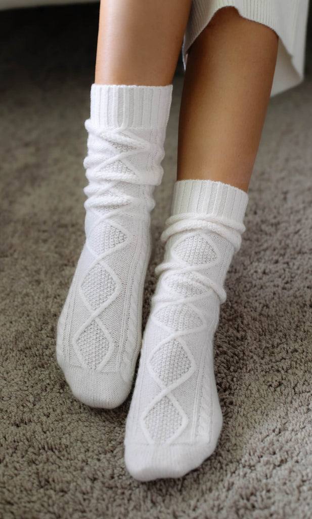 Diamond Cashmere Socks - Natural White