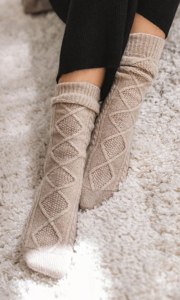 Diamond Cashmere Socks - Natural Oatmeal