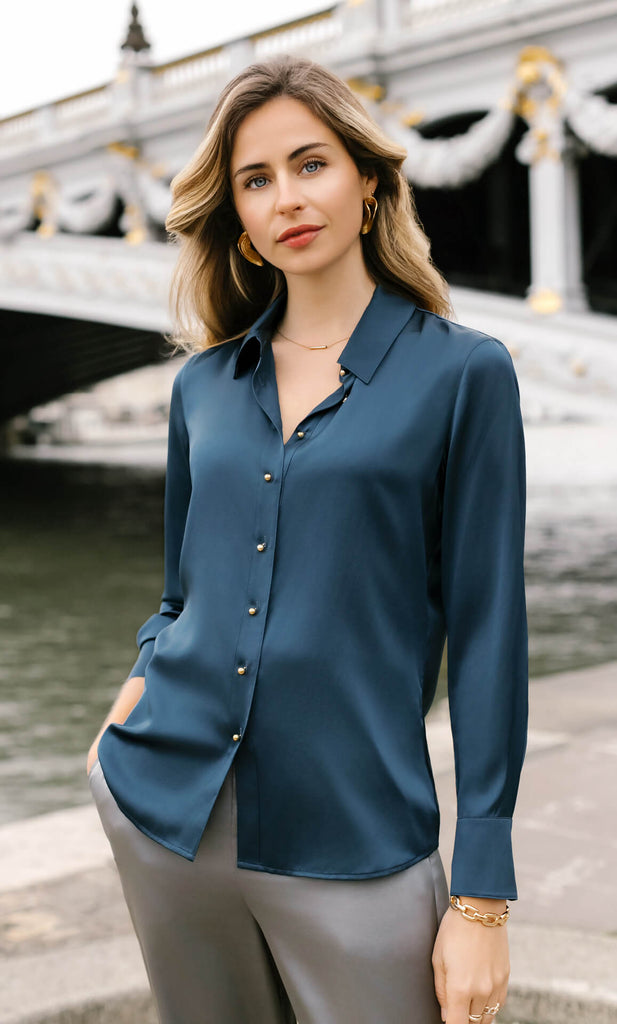 Milano Silk Blouse - Midnight Navy