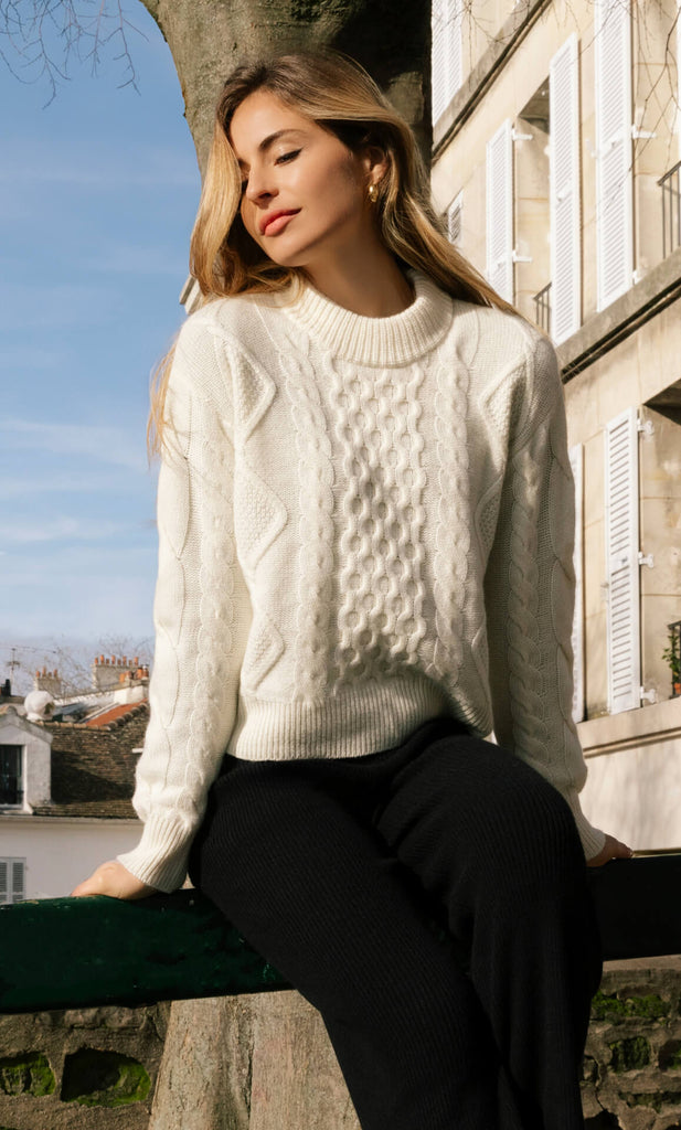 Moritz Cable Cashmere Sweater - Natural White