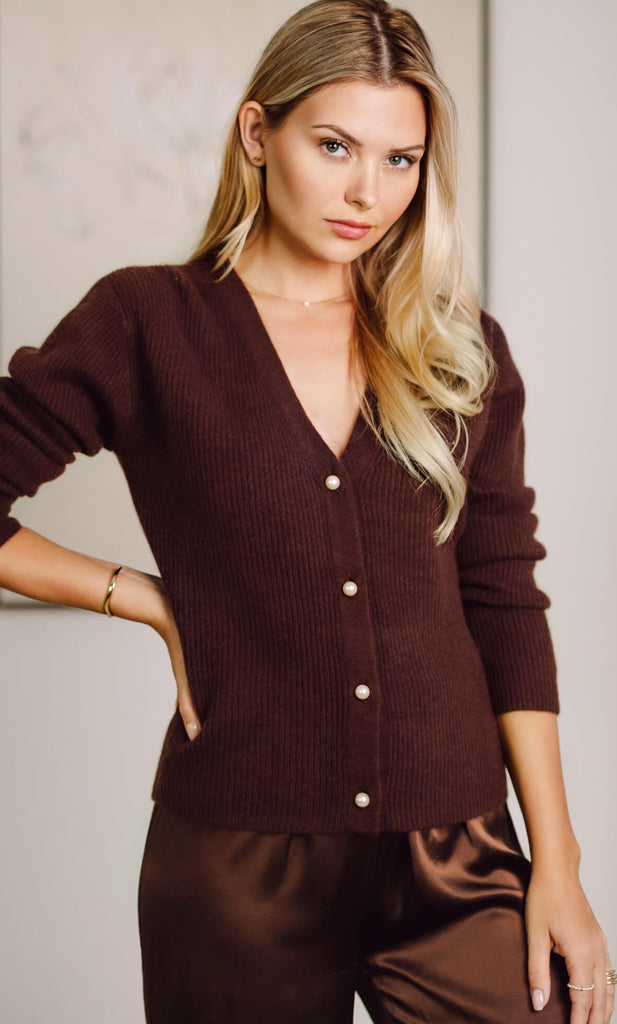 Valentina Cashmere Cardigan - Chocolate Brown