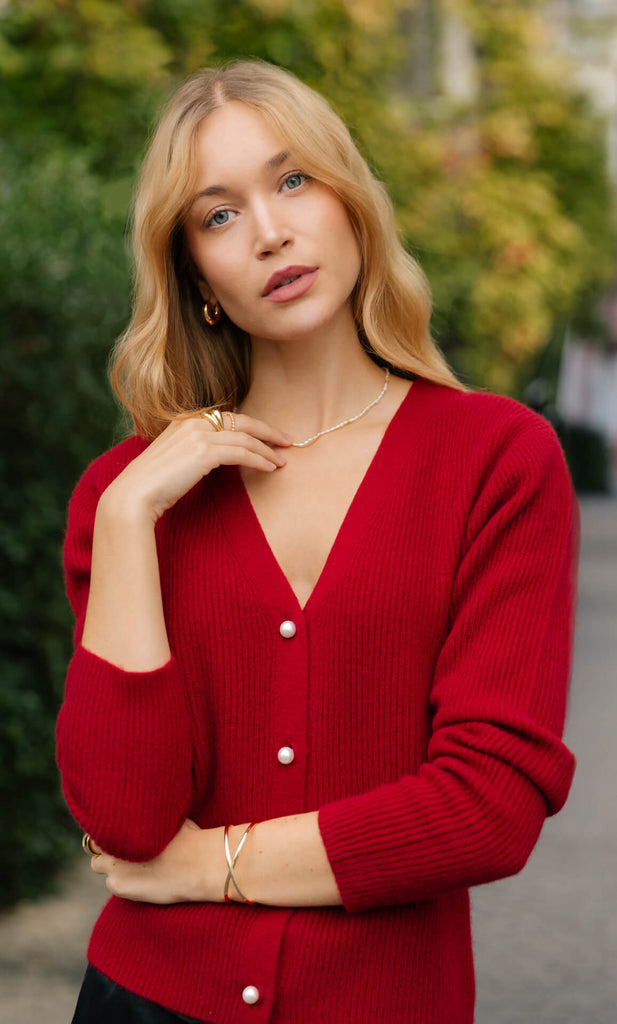 Valentina Cashmere Cardigan - Rouje Red