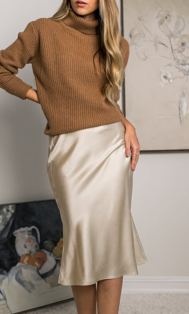 Alessa Silk Skirt - Prosecco Gold