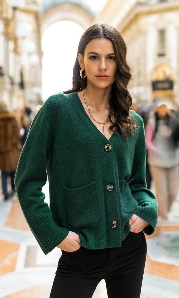 Chiara Cashmere Cardigan - Alpine Green