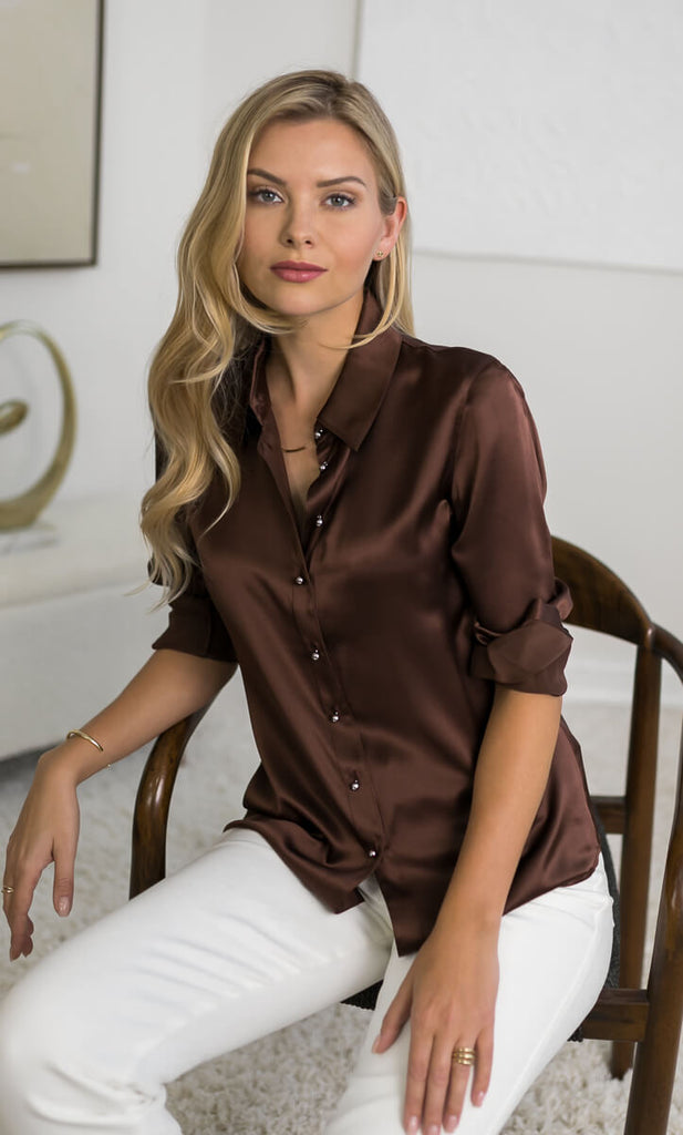 Milano Silk Blouse - Chocolate Brown