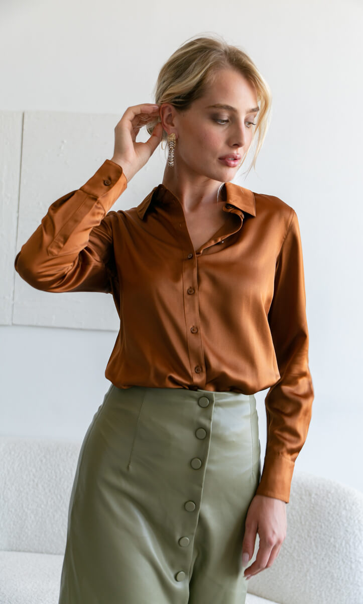 Monaco Silk Blouse - Copper Brown