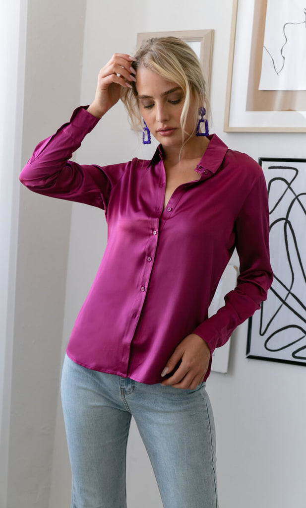 Monaco Silk Blouse - Magenta Purple